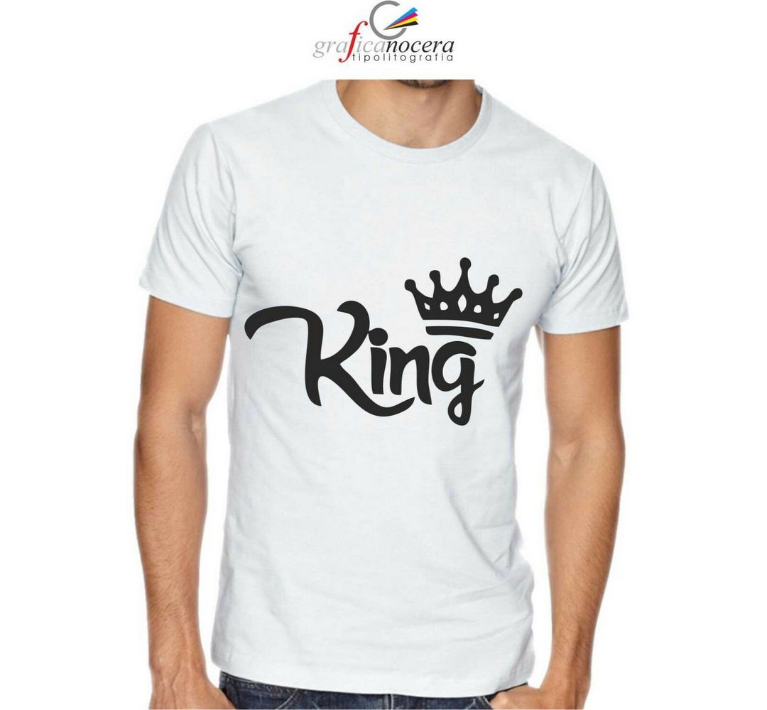 T-SHIRT "KING" BIANCA/NERA moda idea regalo uomo maniche corte minnie