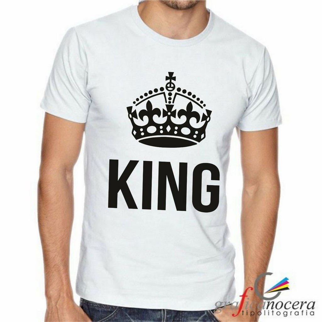 T-SHIRT "KING" BIANCA/NERA moda idea regalo uomo maniche corte minnie