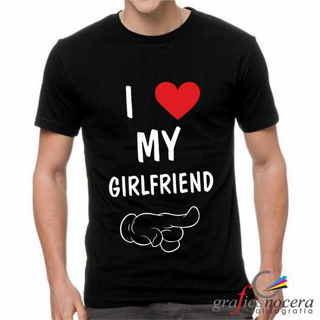 T-SHIRT "I LOVE MY GIRLFRIEND" NERA bianca LOVE TOP WHITE BLACK FOREVER