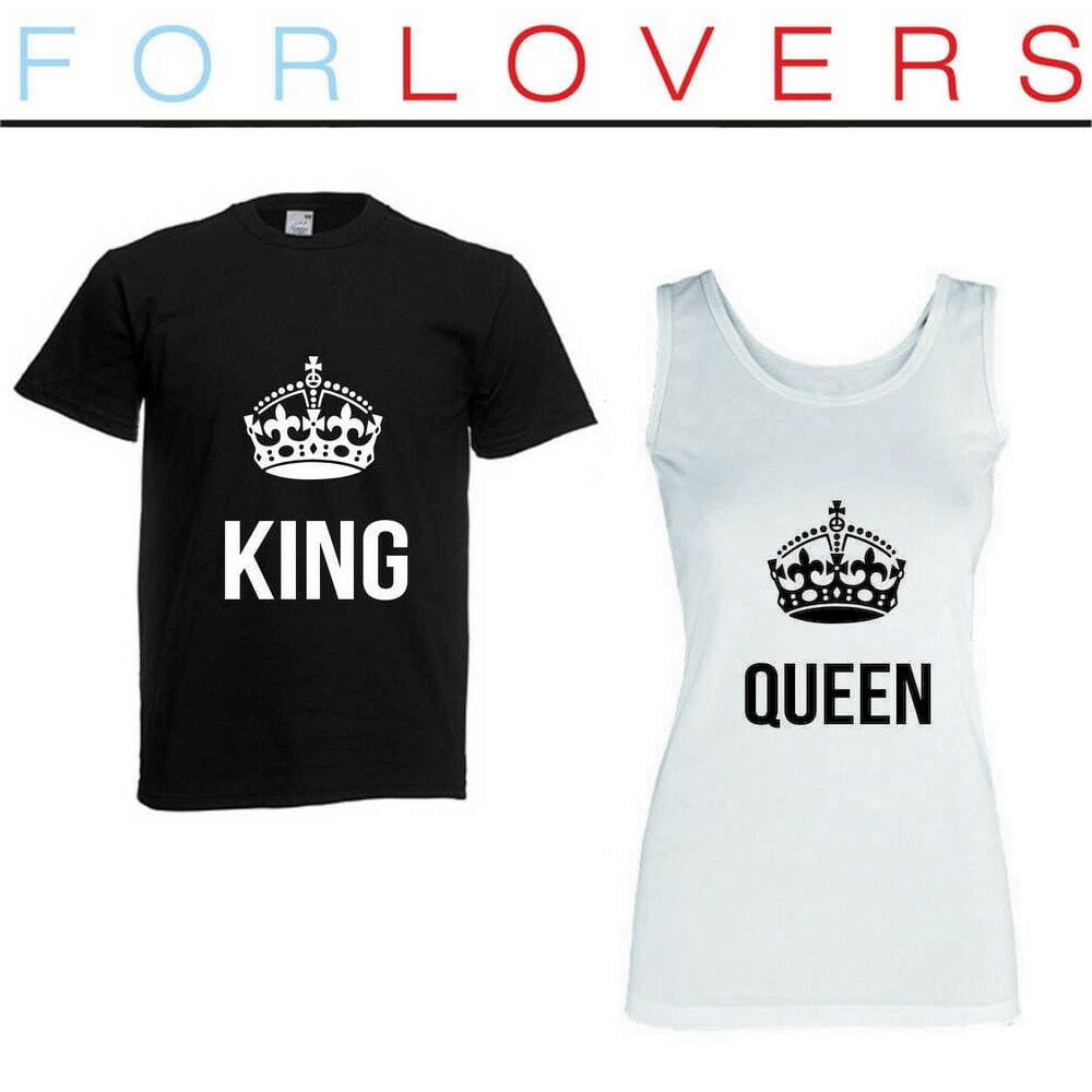 COPPIA T-SHIRT+CANOTTA "QUEEN/KING" LIFE bianca regalo amore coppia love