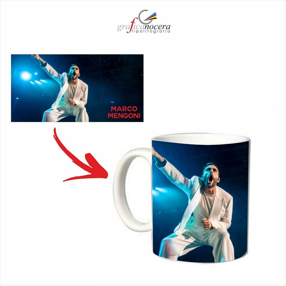 Tazza MARCO MENGONI musica cucina idolo lavabile alta qualità idea regalo