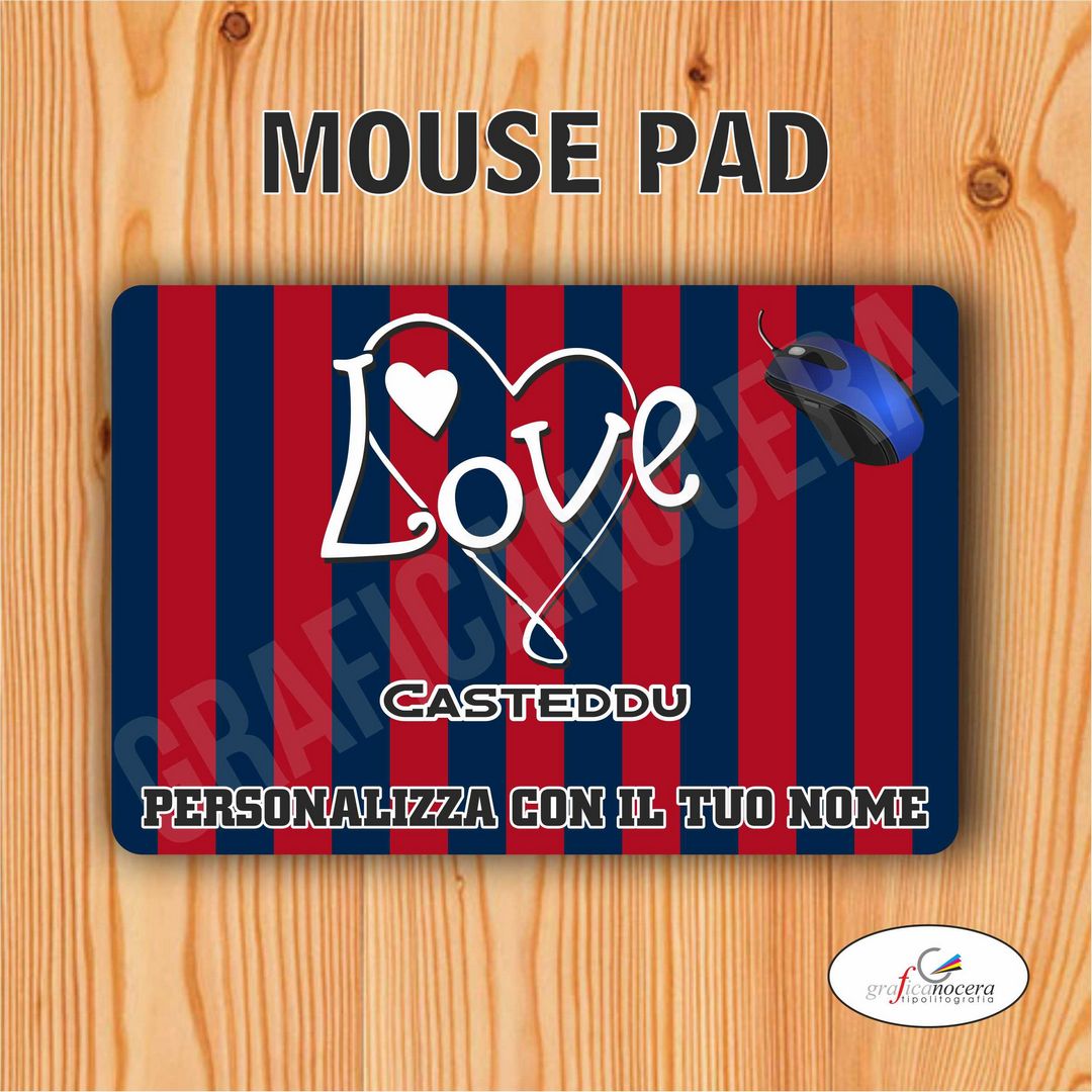 Tappetino Mouse Pad Casteddu, squadra del cuore con nome Personalizzato