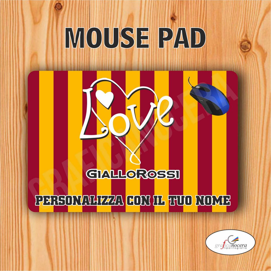 Tappetino Mouse Pad Giallo Rossi, squadra del cuore  con nome Personalizzato