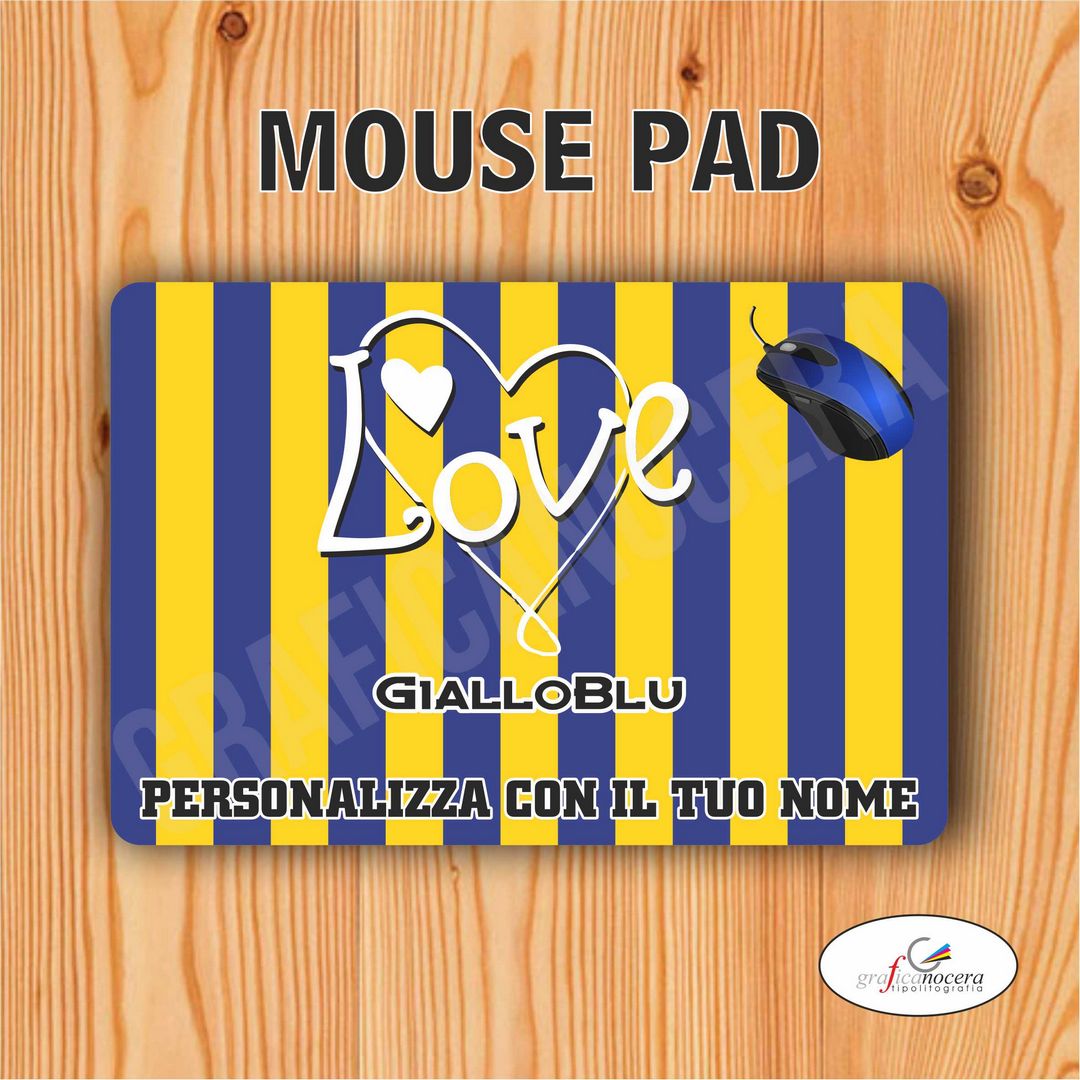 Tappetino Mouse Pad Giallo Blu squadra del cuore con nome Personalizzato