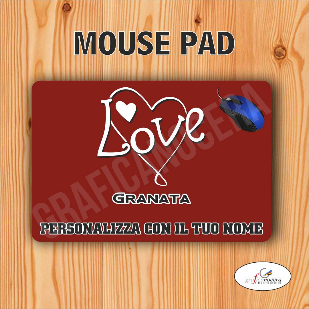 Tappetino Mouse Pad Granata squadra del cuore  con nome Personalizzato