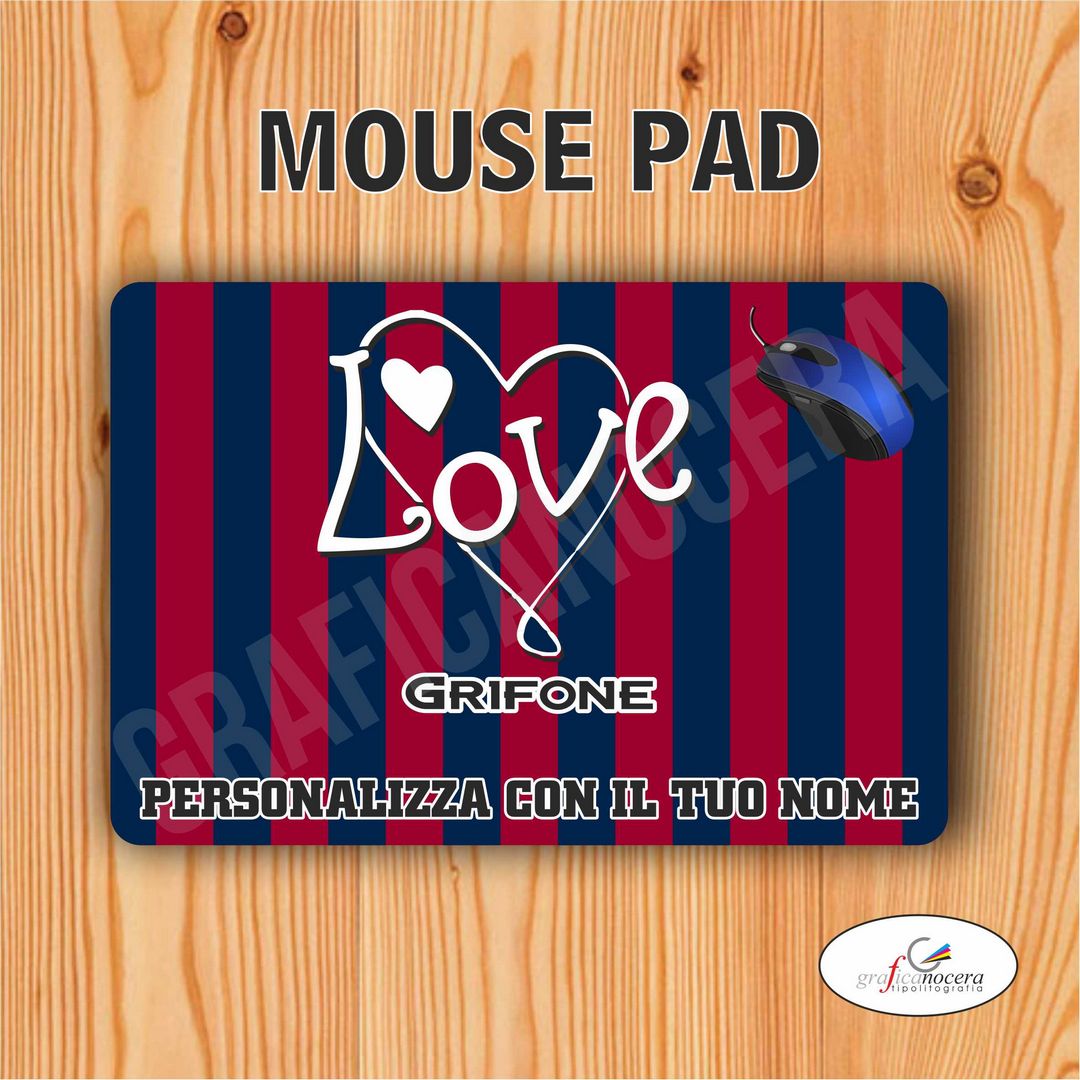 Tappetino Mouse Pad Grifone squadra del cuore  con nome Personalizzato