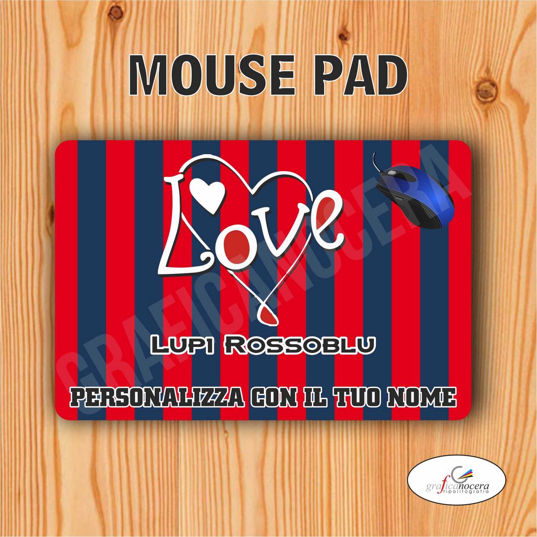 Tappetino Mouse Pad Lupi Rosso Blu squadra del cuore con nome Personalizzato
