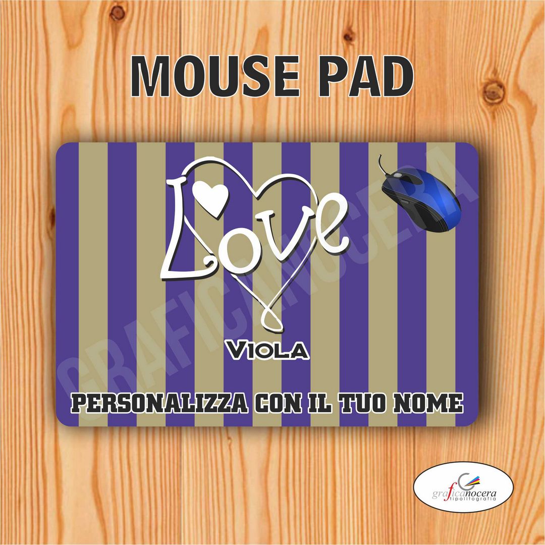 Tappetino Mouse Pad Viola squadra del cuore con nome Personalizzato