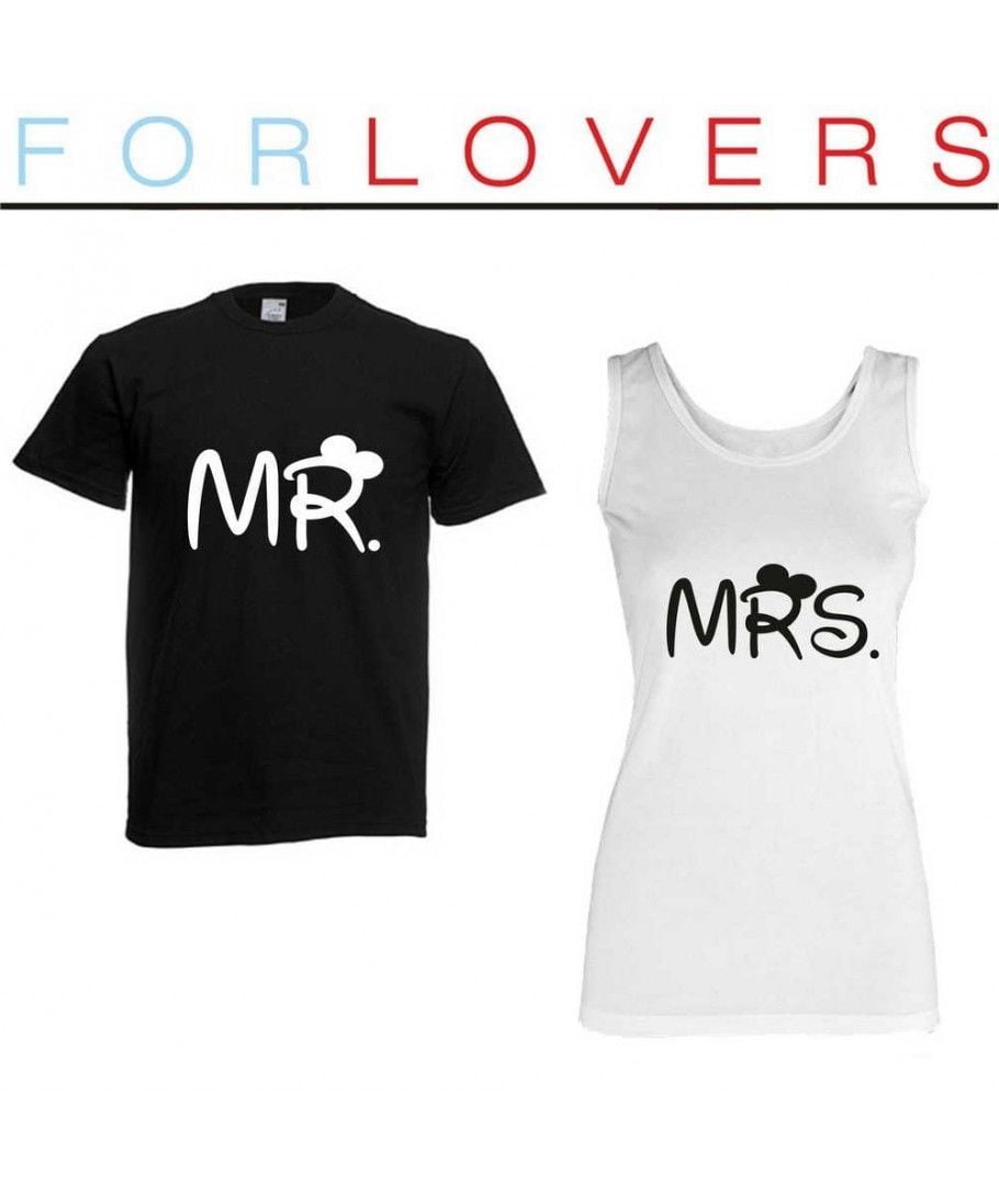 COPPIA T-SHIRT+CANOTTA "MR&MRS" LIFE bianca regalo amore coppia love