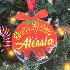 Pallina personalizzata Buon Natale, con Fiocco in Plexiglass, diametro 10cm