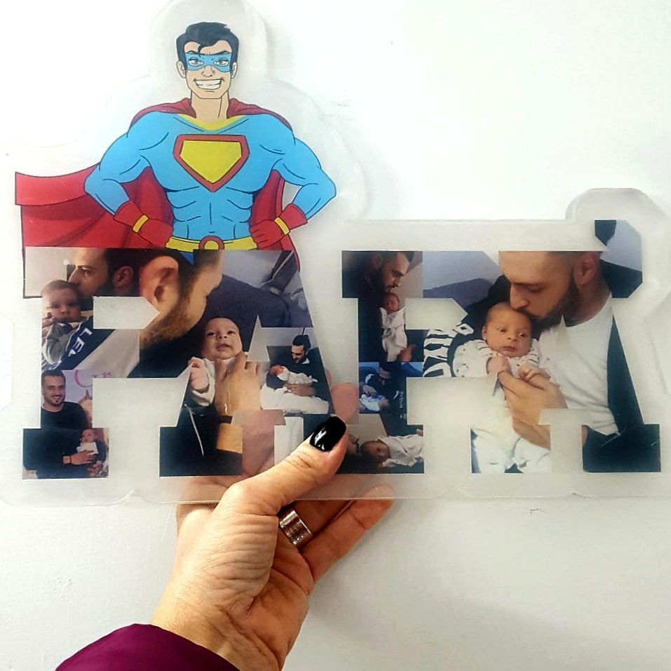 Scritta PAPA' in plexiglass 30cm con le tue FOTO e il SUPER DAD