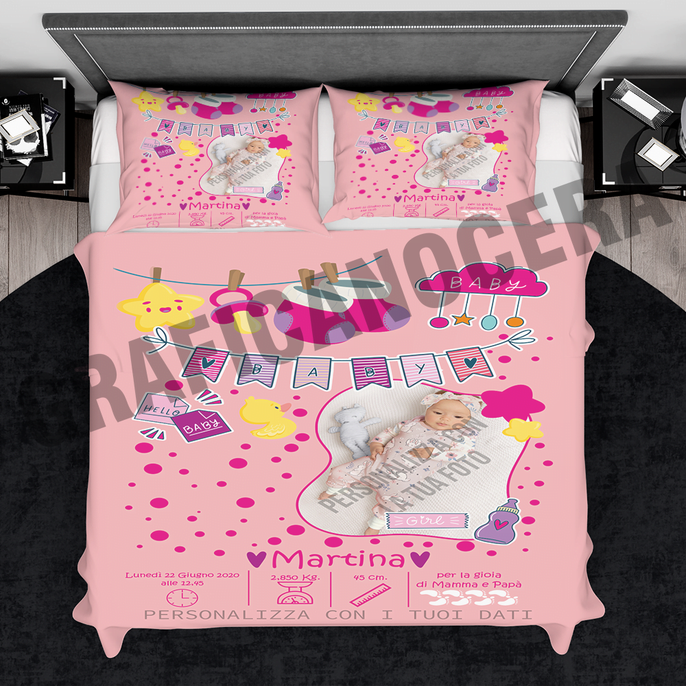 Plaid personalizzato nascita bimba con i tuoi dati coperta in pile ricorrenza idea regalo nascita