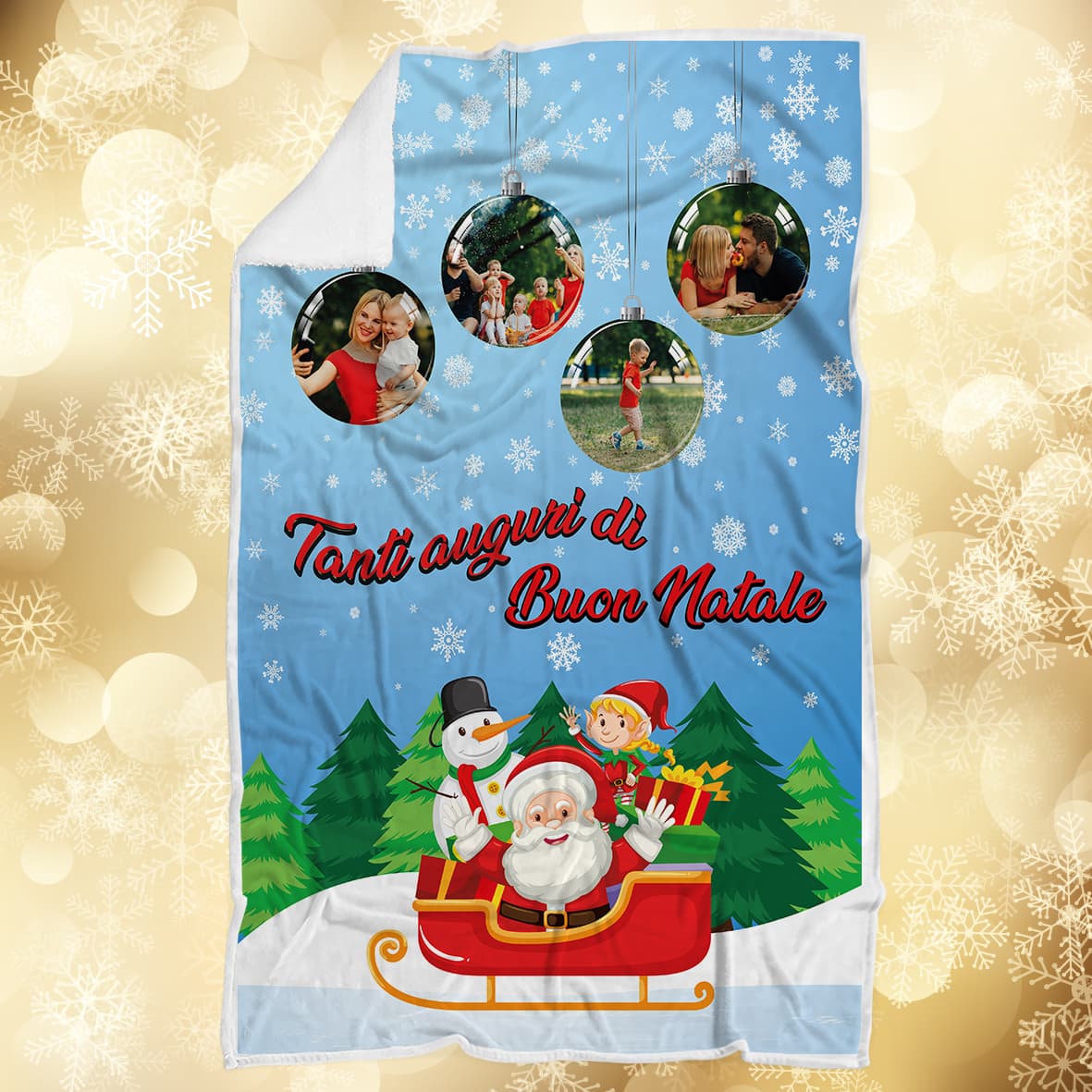 Plaid Natalizio personalizzato con 4 foto coperta calda biancheria letto idea regalo natale