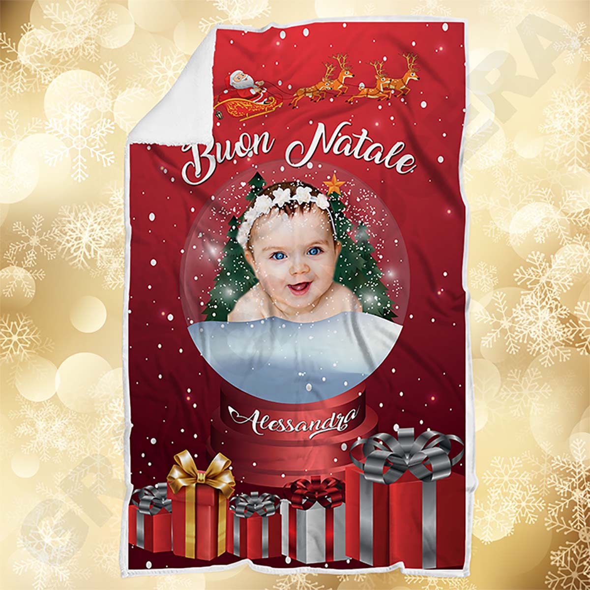 Plaid Natalizio personalizzato con foto e nome coperta calda biancheria letto idea regalo natale per bambino/a