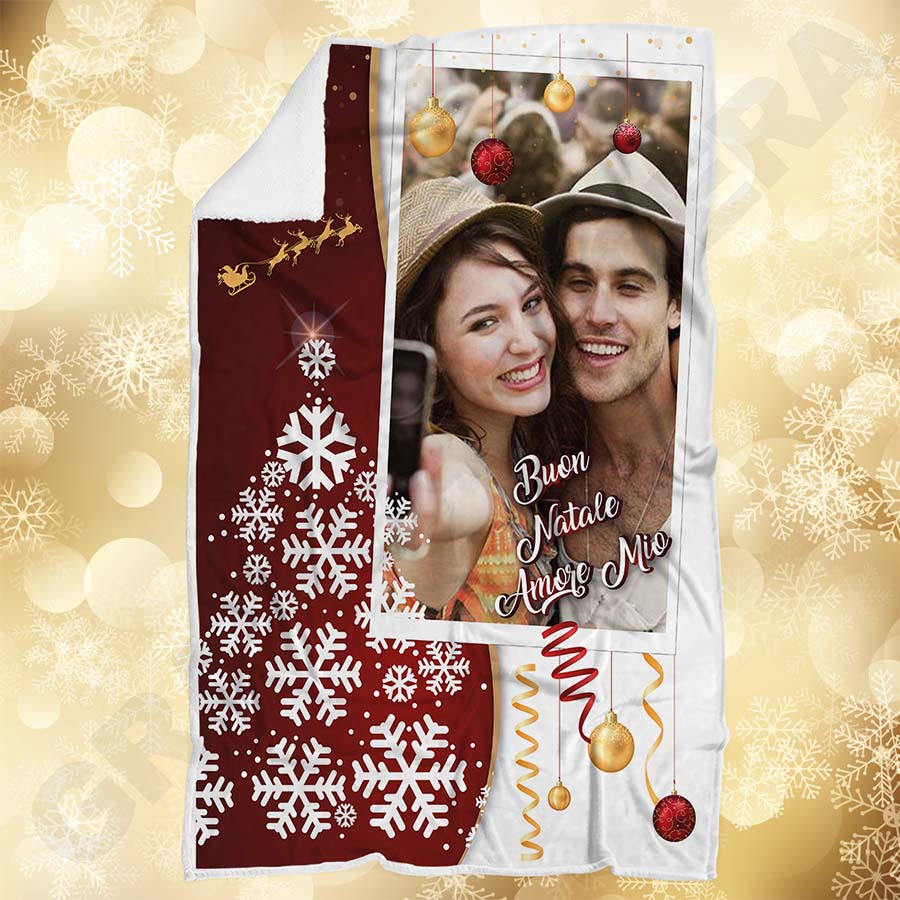 Plaid Natalizio personalizzato con foto coperta calda biancheria letto idea regalo natale