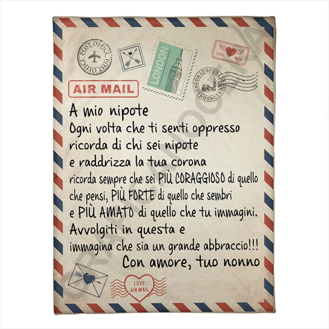 Plaid in Pile Dedica Lettera ricorrenza idea regalo Nipote Nipoti Nonno Nonna Nonni