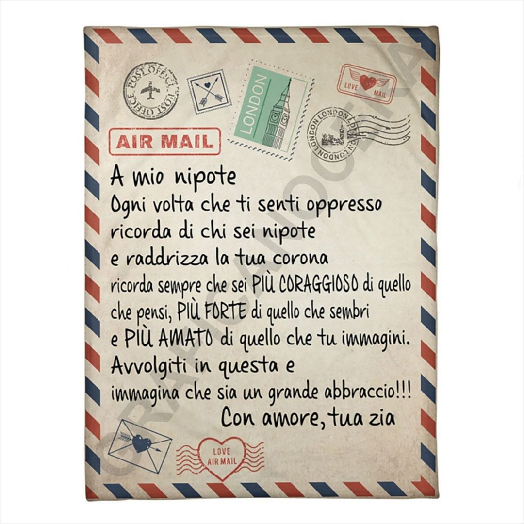 Plaid in Pile Dedica Lettera ricorrenza idea regalo Nipote Nipoti Zia Zio Zii Zie
