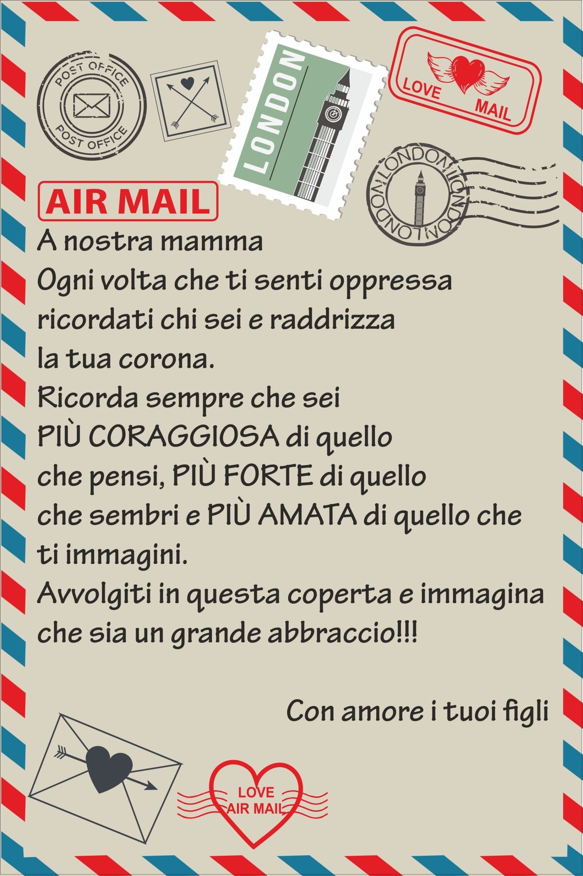 Plaid in Pile Dedica Lettera da parte dei Figli ricorrenza idea regalo famiglia mamma papà