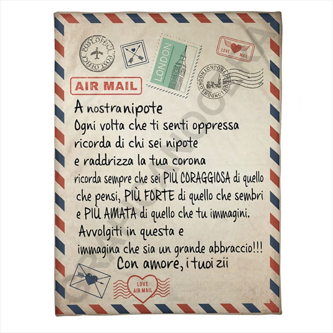Plaid in Pile Dedica Lettera ricorrenza idea regalo Nipote Nipoti Zia Zio Zii Zie