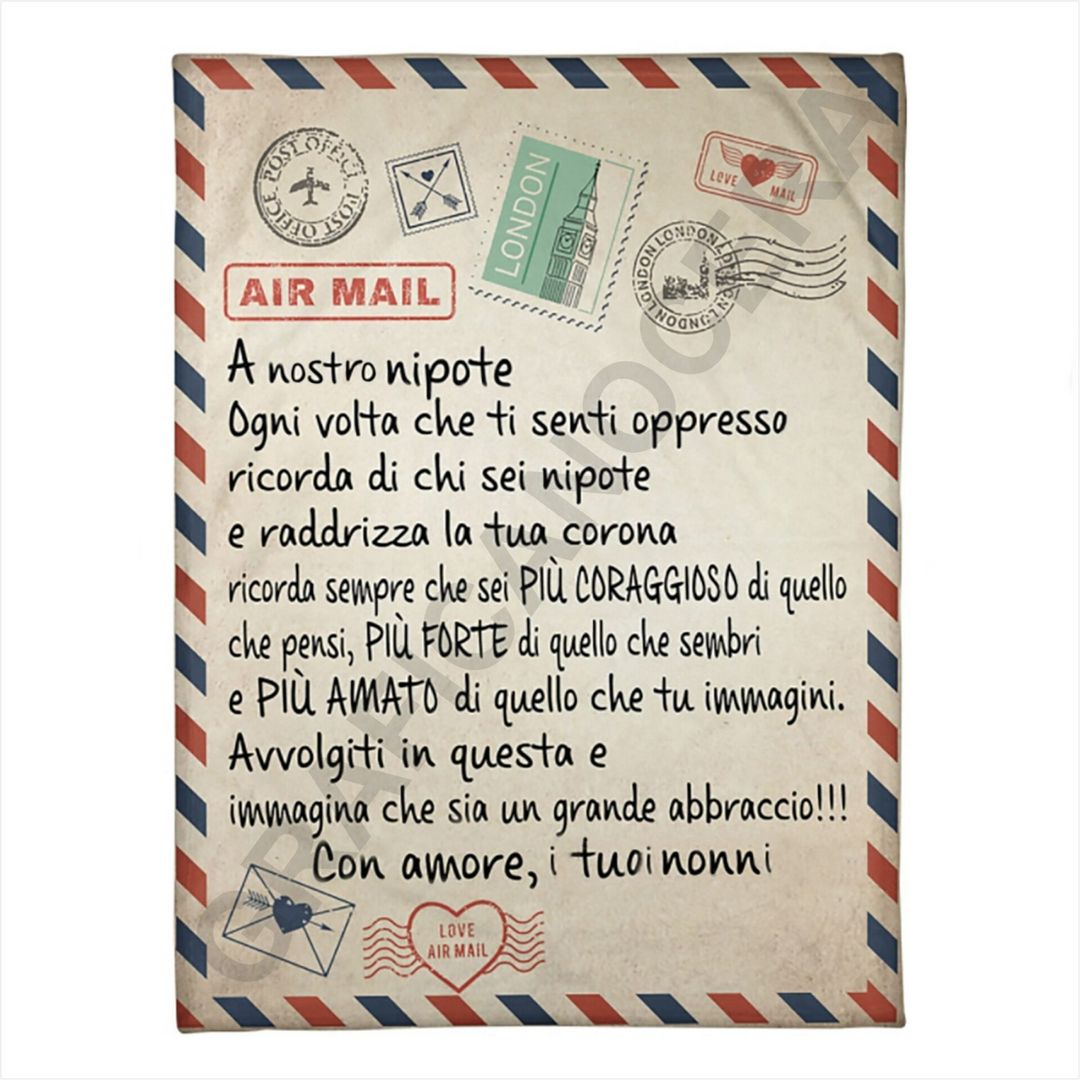 Plaid in Pile Dedica Lettera ricorrenza idea regalo Nipote Nipoti Nonno Nonna Nonni