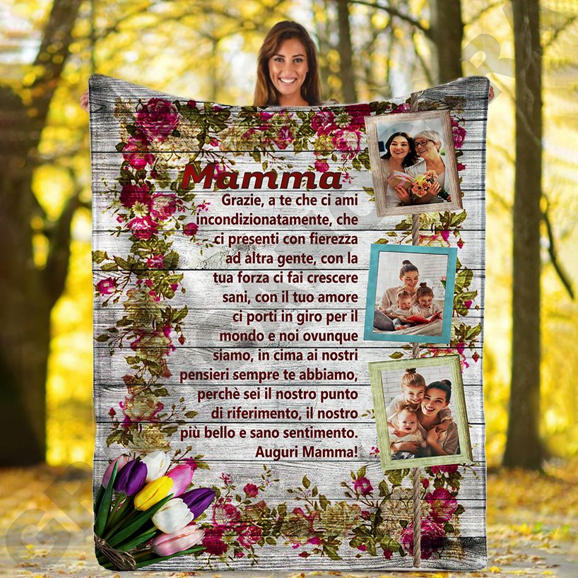 Festa della Mamma Plaid in Pile varie misure con FOTO PERSONALIZZATA e DEDICA Idea Regalo