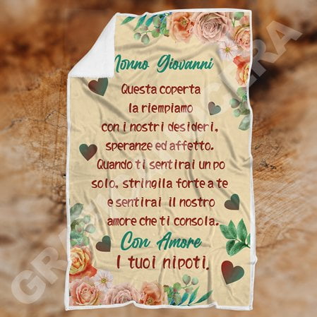 Festa dei Nonni Plaid in Pile con dedica lettera Auguri Nonno Nonna con Nome Personalizzato dedica idea regalo