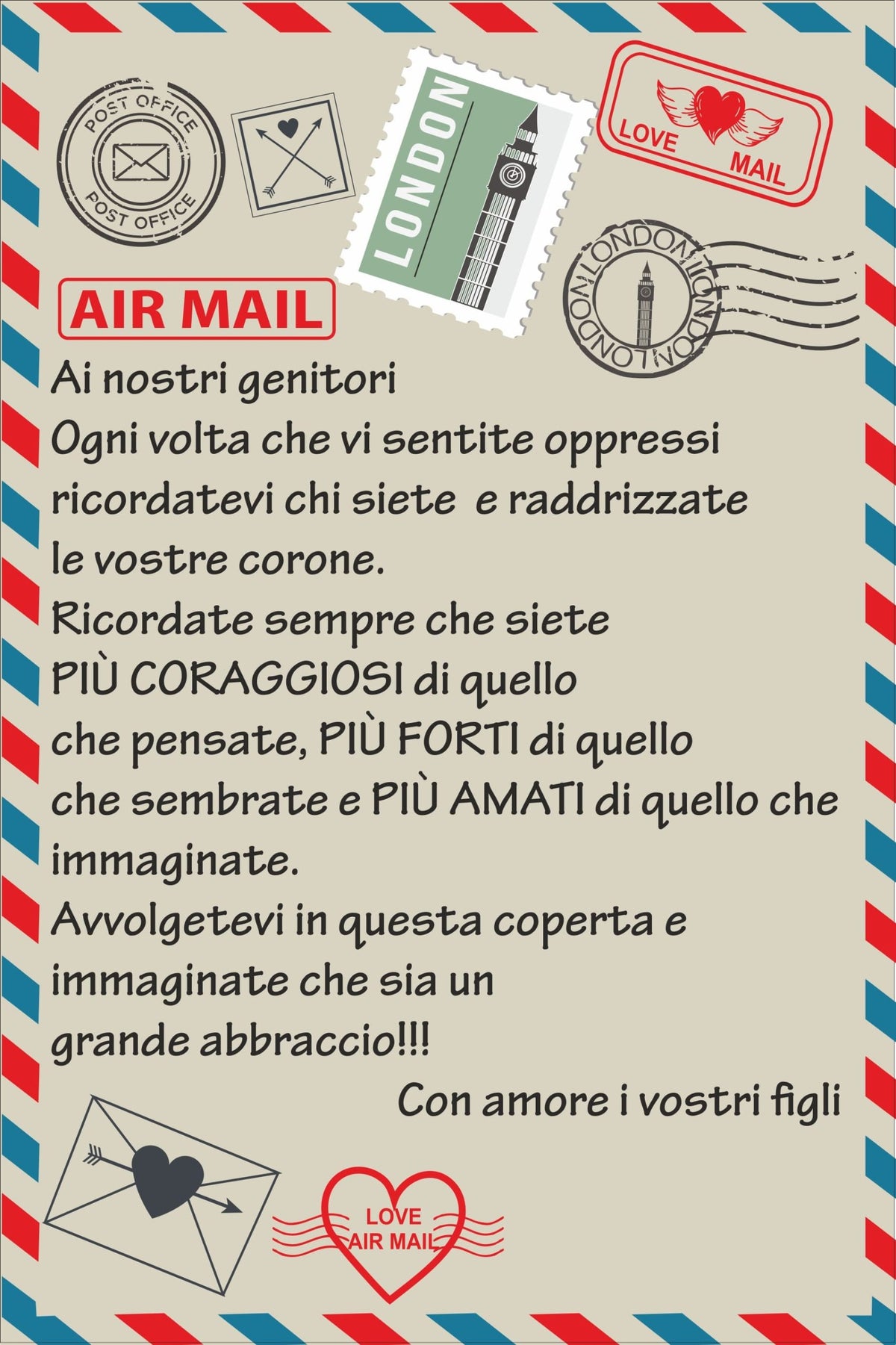 Plaid in Pile Dedica Lettera da parte dei Figli ricorrenza idea regalo famiglia mamma papà