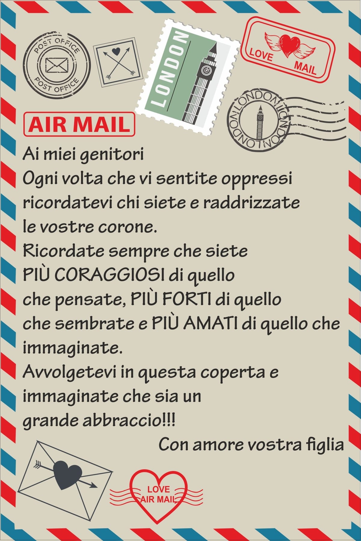 Plaid in Pile Dedica Lettera da parte dei Figli ricorrenza idea regalo famiglia mamma papà