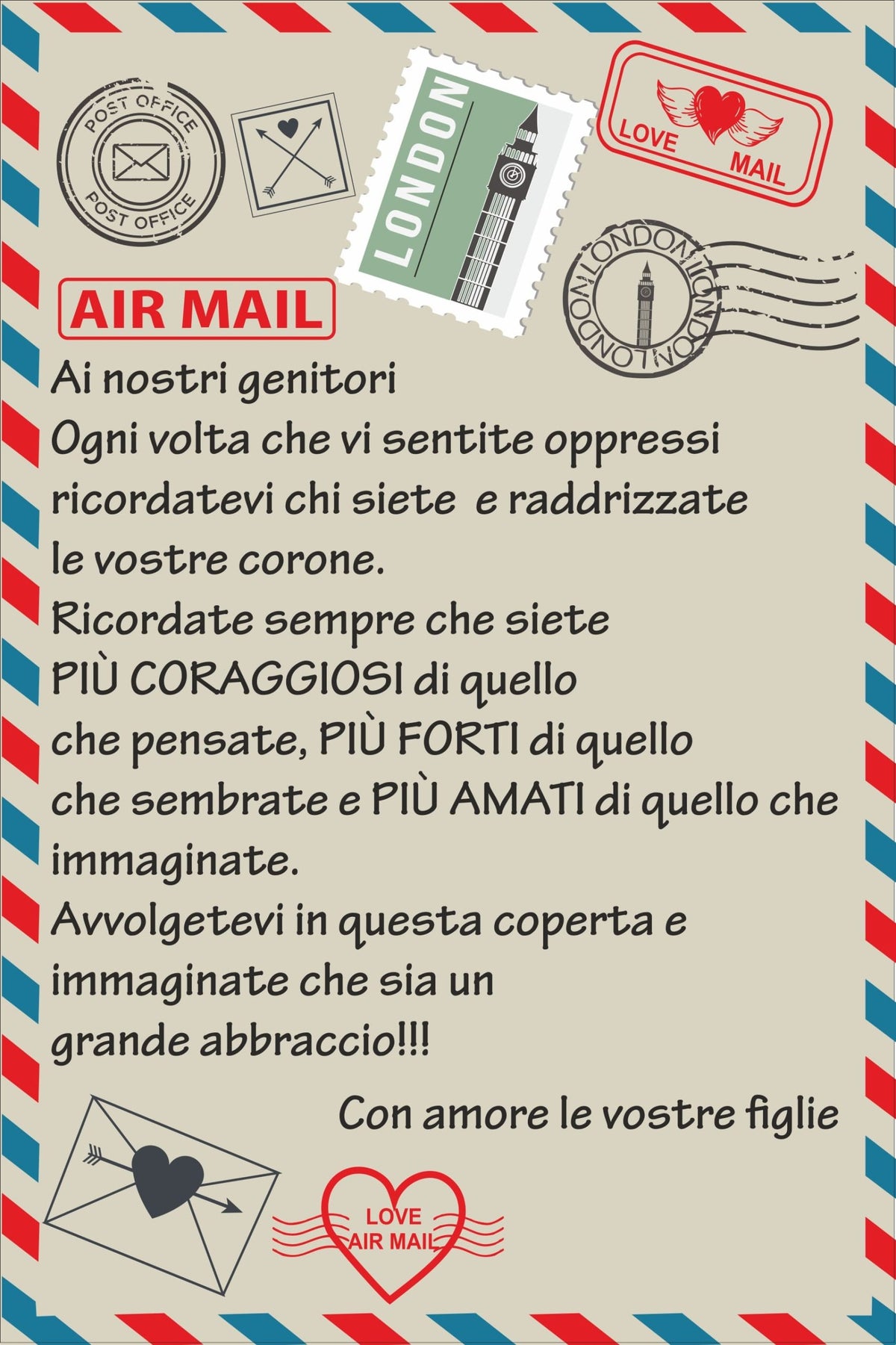 Plaid in Pile Dedica Lettera da parte dei Figli ricorrenza idea regalo famiglia mamma papà