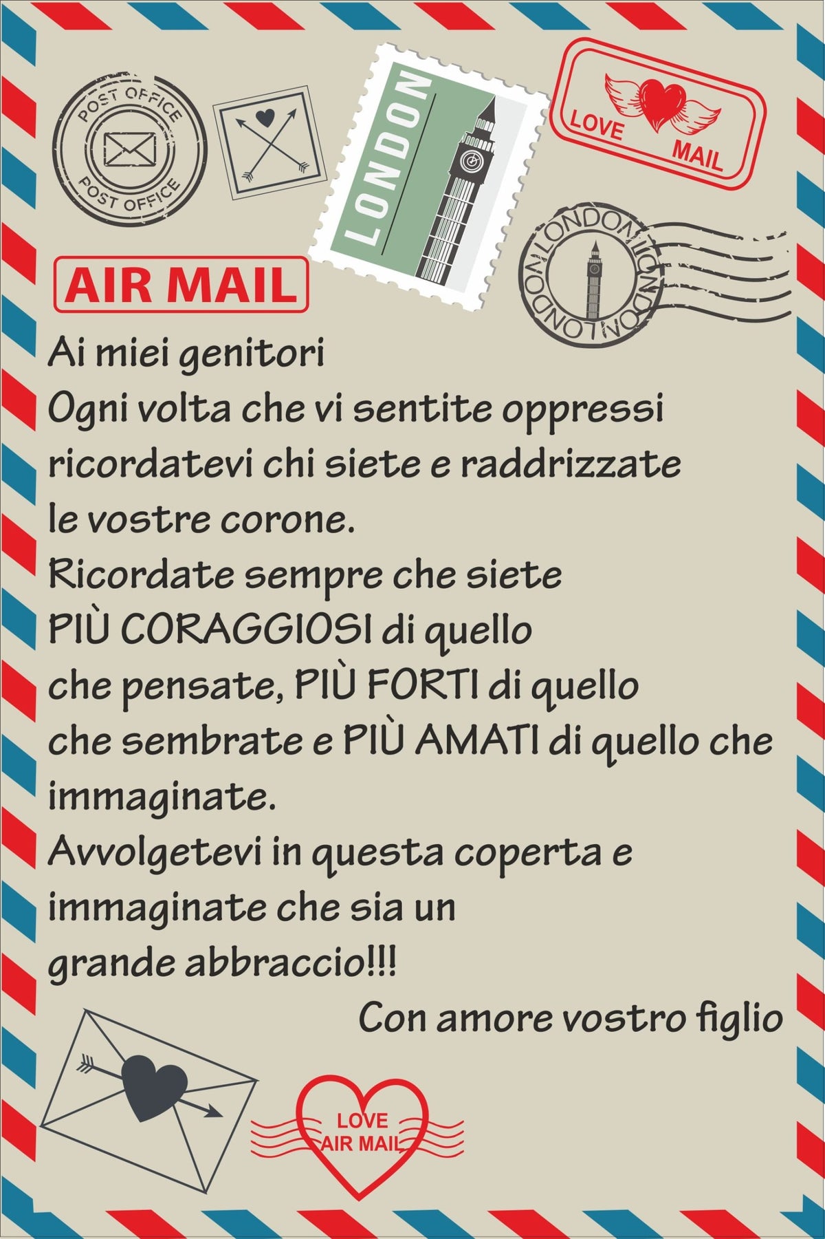 Plaid in Pile Dedica Lettera da parte dei Figli ricorrenza idea regalo famiglia mamma papà