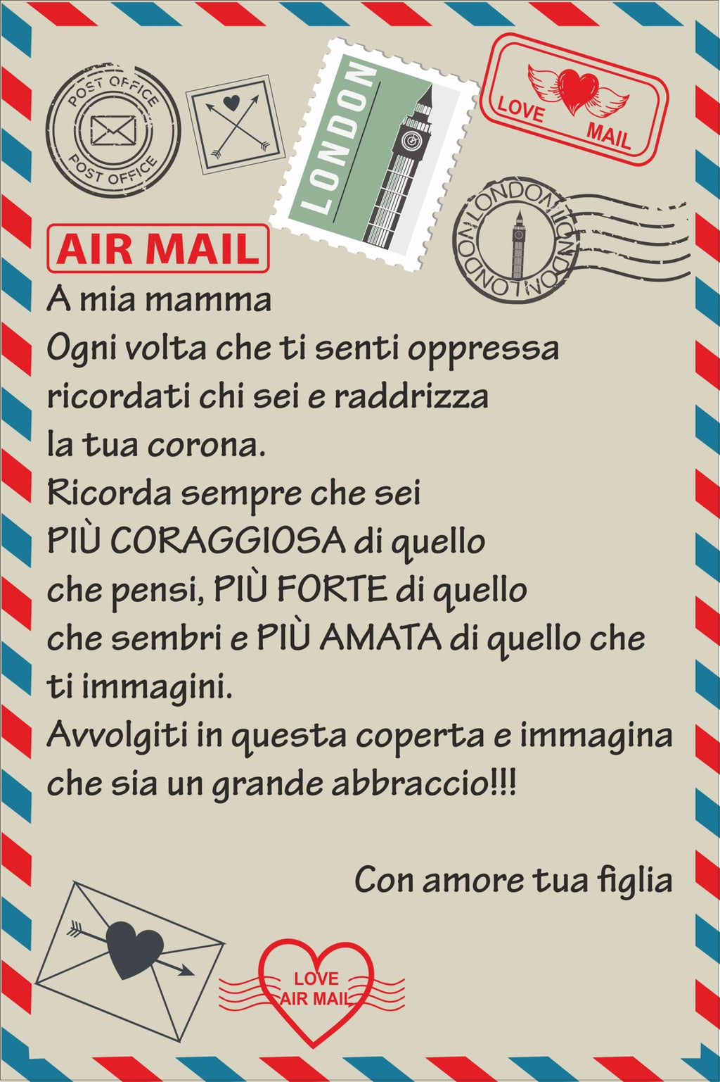 Plaid in Pile Dedica Lettera da parte dei Figli ricorrenza idea regalo famiglia mamma papà