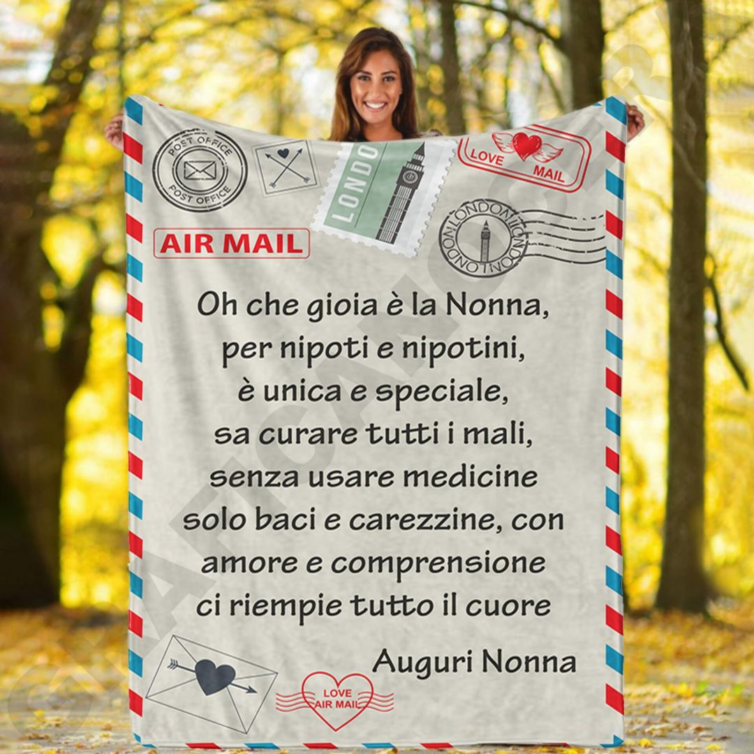Festa dei Nonni Plaid lettera in Pile Auguri Nonni dedica idea regalo