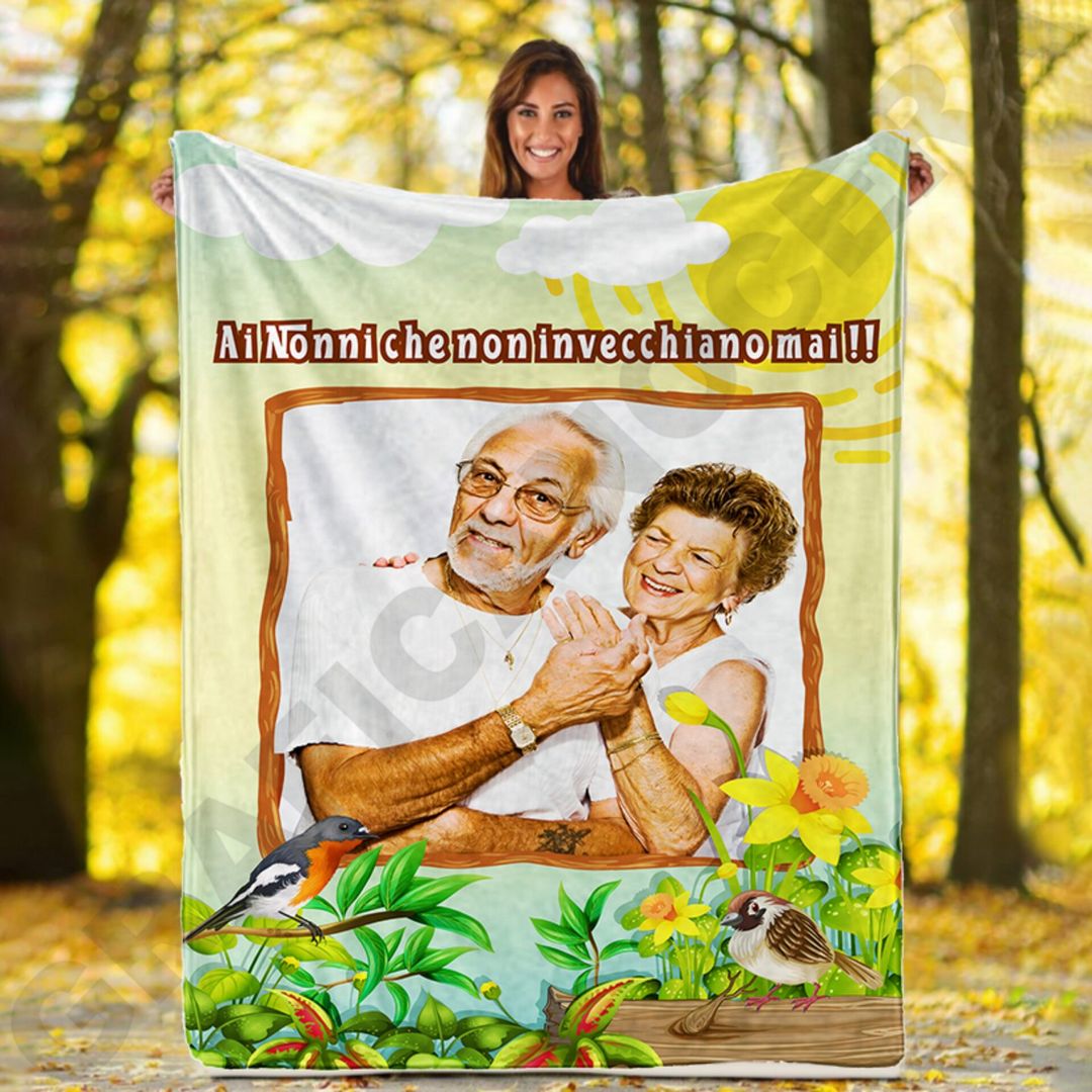 Festa dei Nonni Plaid Personalizzato con Foto 2 Auguri Nonni dedica idea regalo