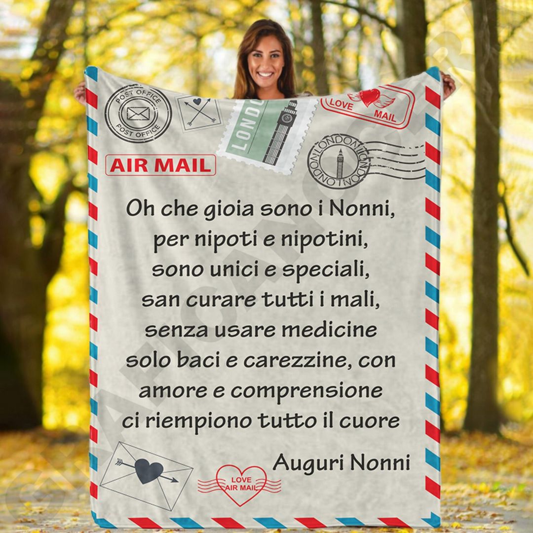 Festa dei Nonni Plaid lettera in Pile Auguri Nonni dedica idea regalo