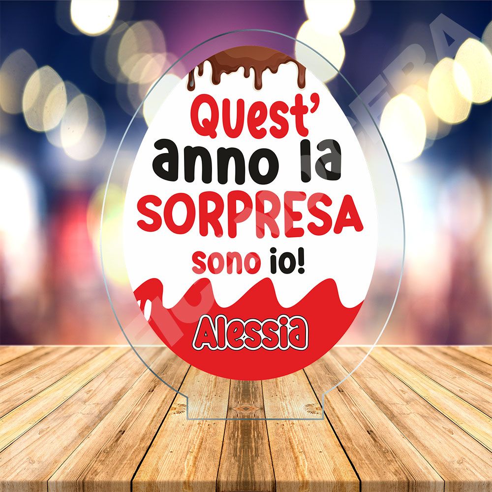 Pasqua Cornice in Plexiglass a forma di Uovo Quest'anno la Sorpresa sono Io con Nome Personalizzato idea regalo
