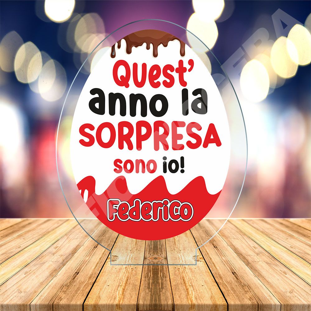 Pasqua Cornice in Plexiglass a forma di Uovo Quest'anno la Sorpresa sono Io con Nome Personalizzato idea regalo