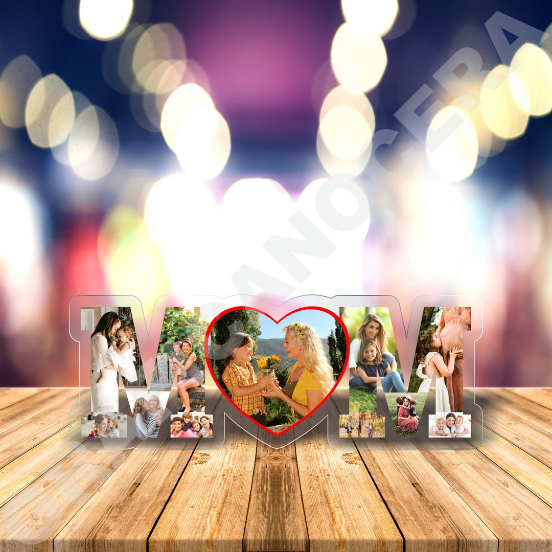 Festa della Mamma Plexiglass con MOM con foto personalizzata 30cm