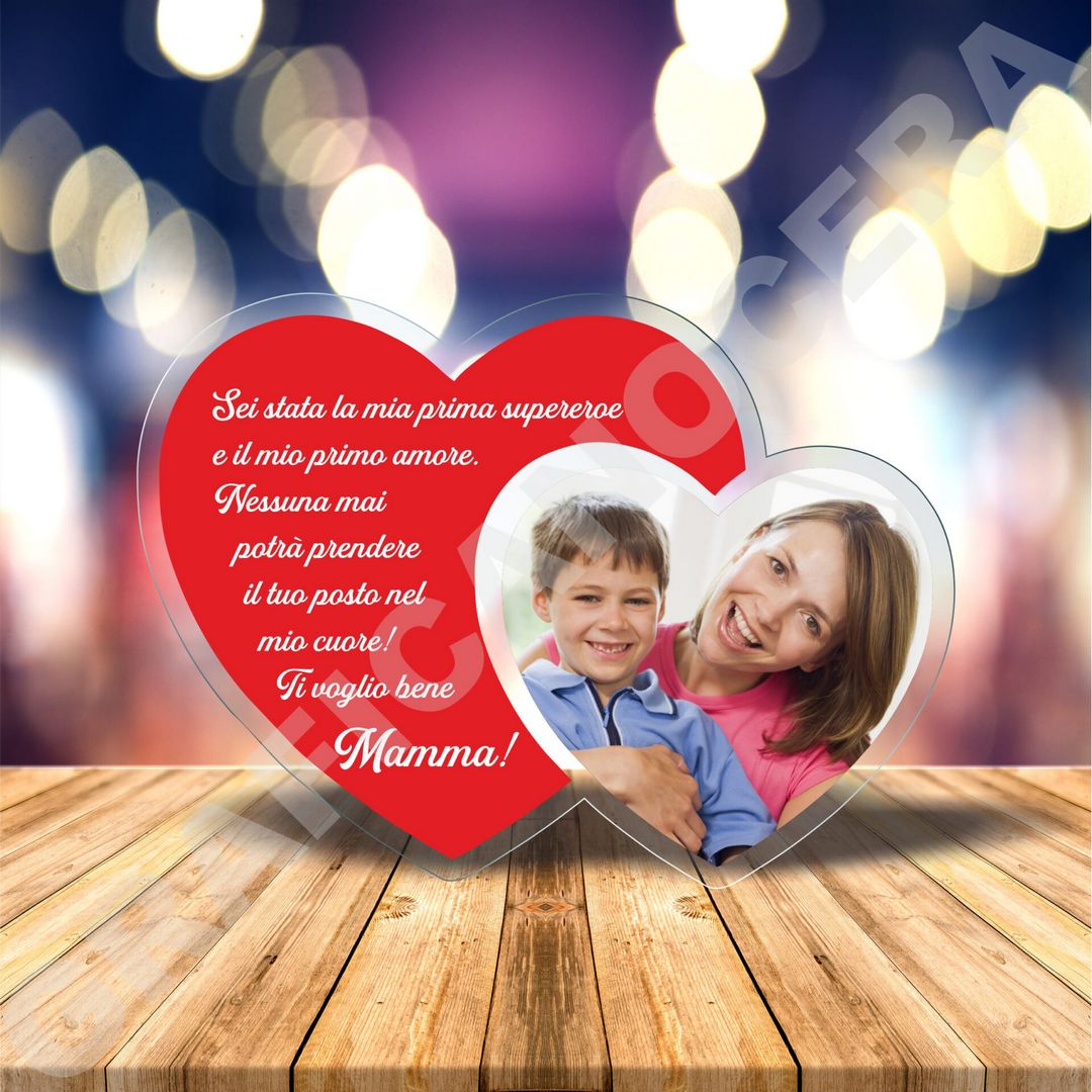 Festa della Mamma Cuore in Plexiglass con foto personalizzata 30cm