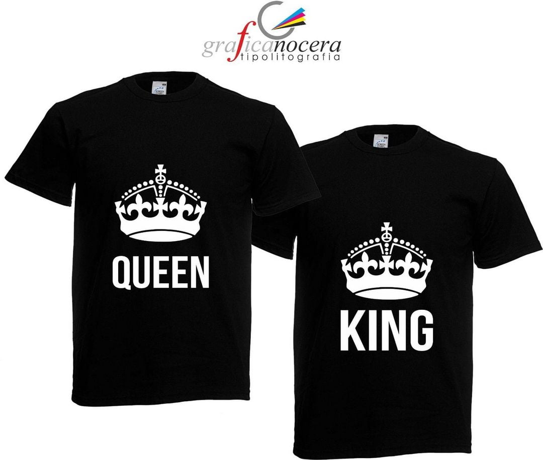 Coppia T-shirt king queen maglia bianche/nere regalo amore coppia love