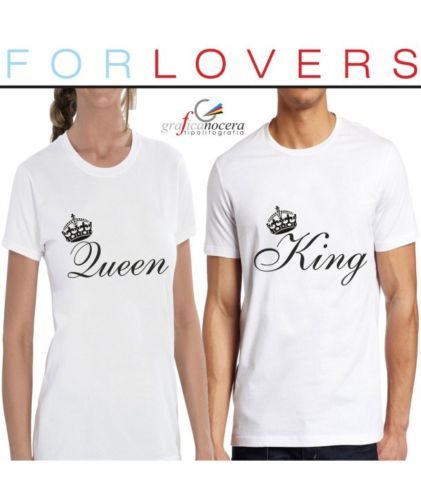 COPPIA T-SHIRT "QUEEN/KING" 2 maglia bianca regalo amore coppia love