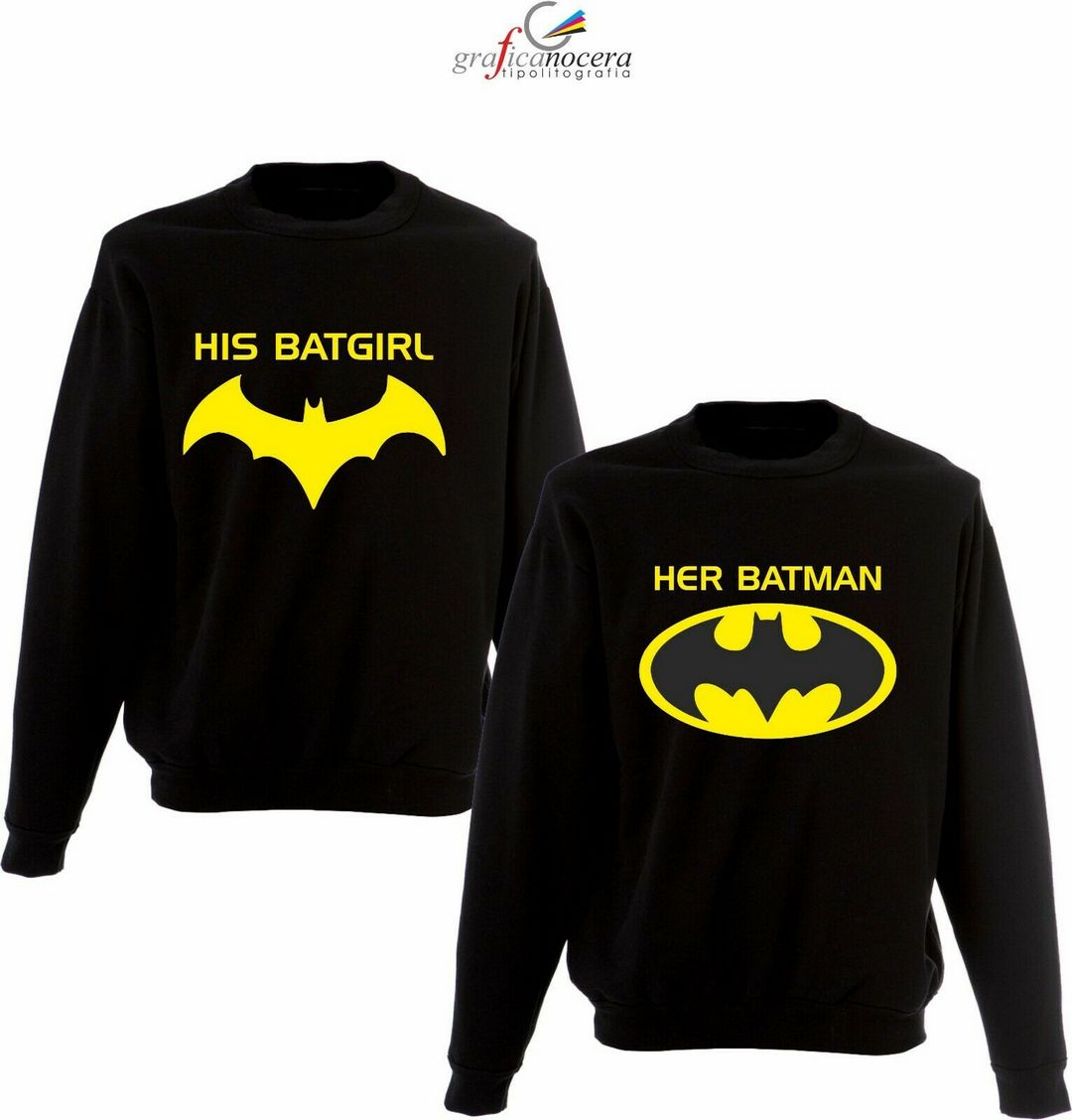 Coppia Felpe HER BATMAN HIS BATGIRL KING QUEEN amore idea regalo