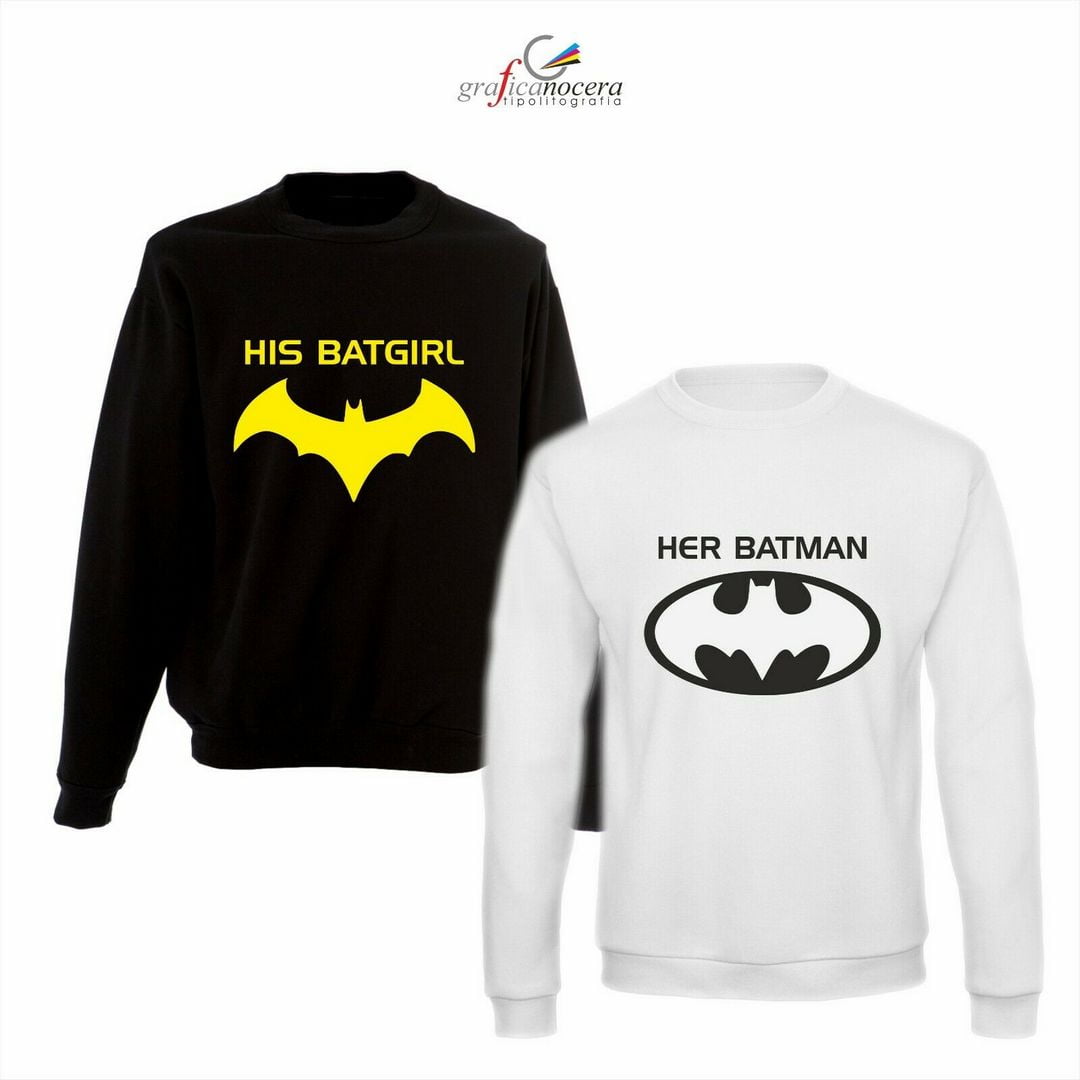 Coppia Felpe HER BATMAN HIS BATGIRL KING QUEEN amore idea regalo