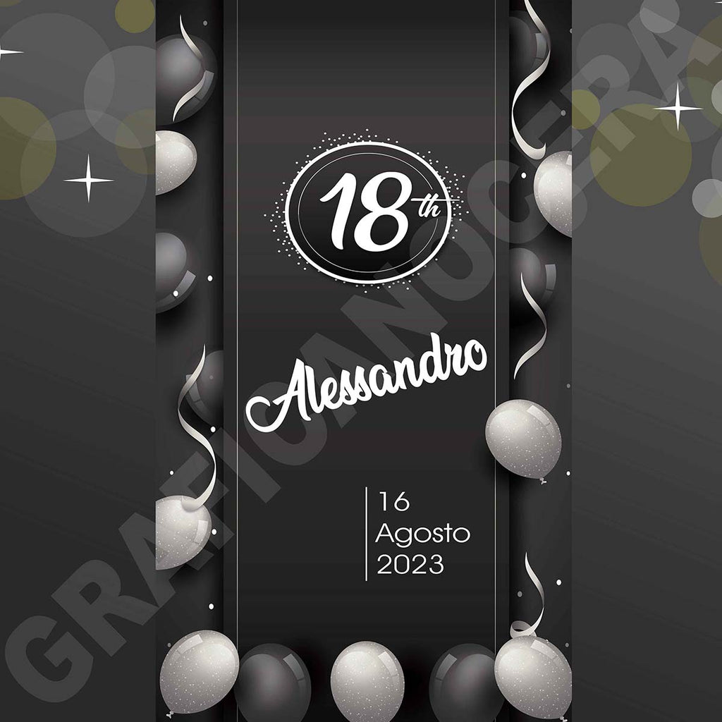 Tappeto 18 Anni Nero e Argento decorazione evento festa ingresso party compleanno passatoia