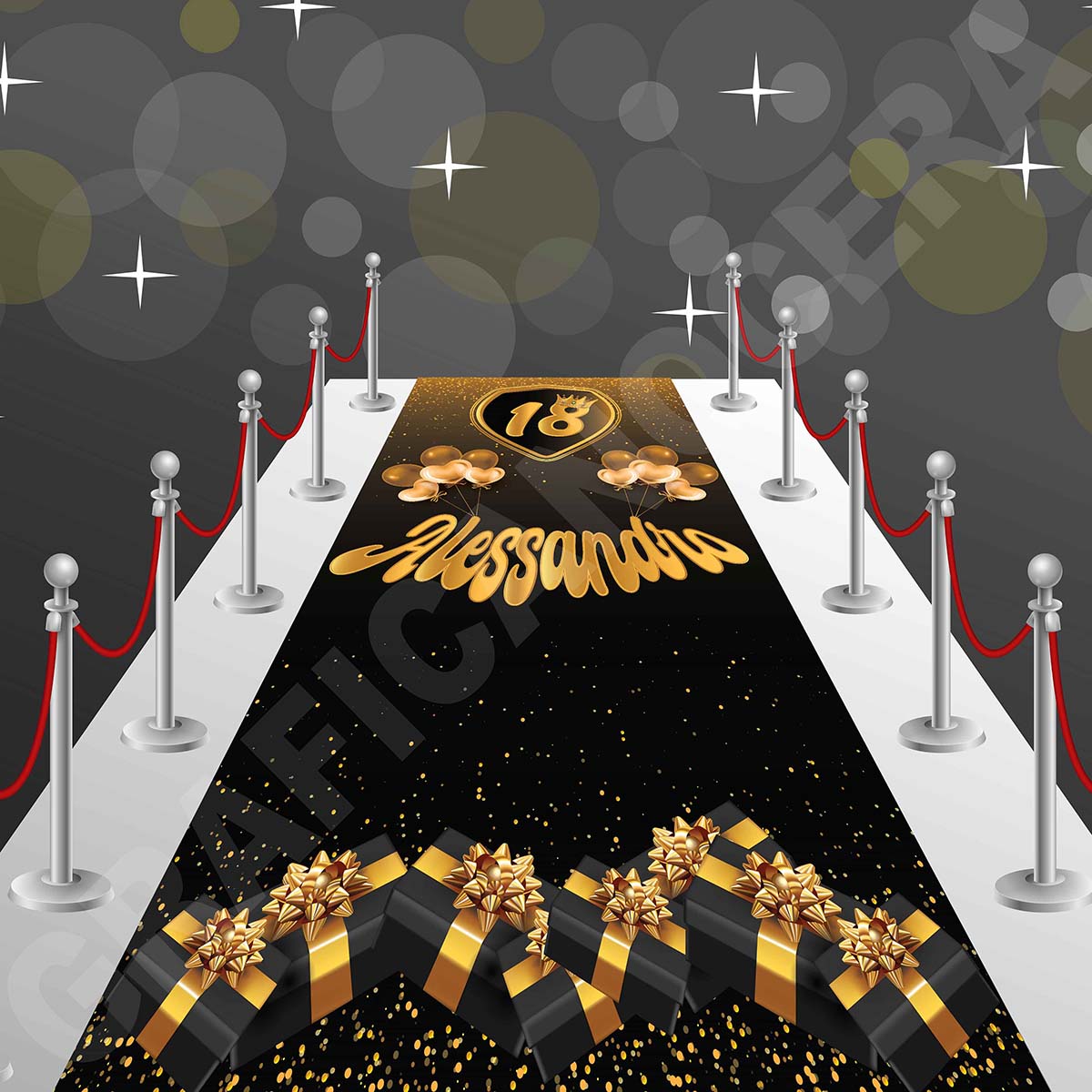 Tappeto 18 Anni Nero e Oro decorazione evento festa ingresso party compleanno passatoia