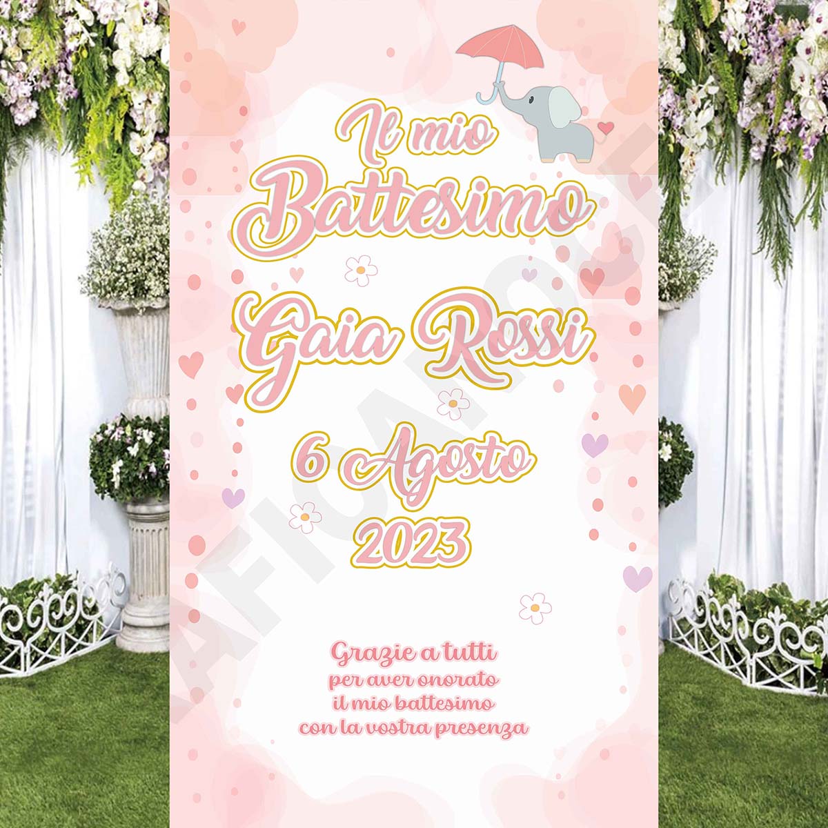 Tappeto Battesimo decorazione bambino bambina grazie della vostra presenza