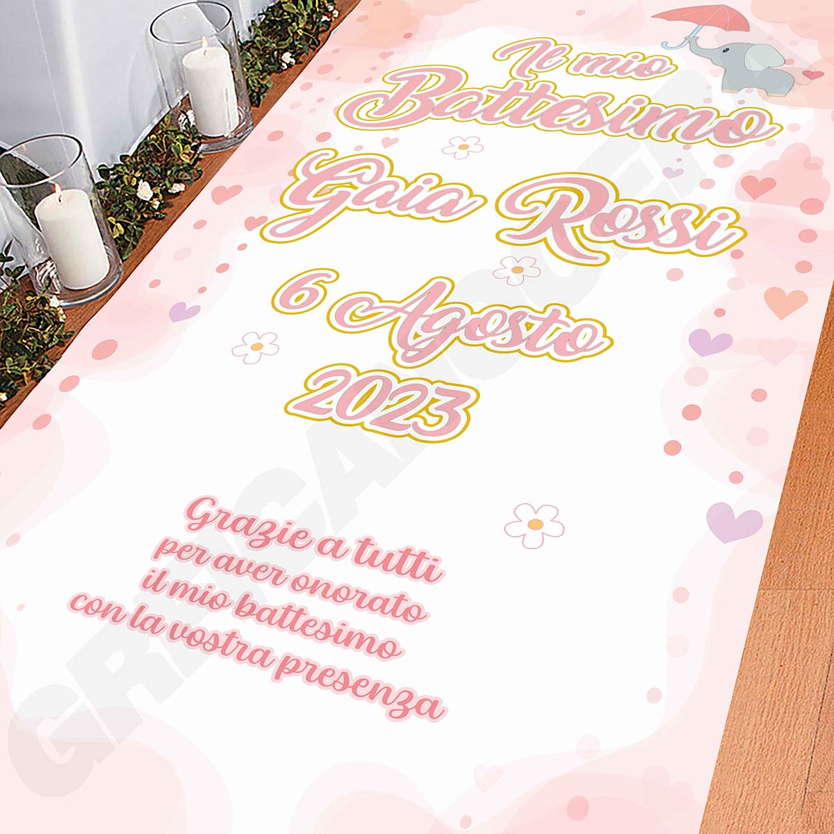 Tappeto Battesimo decorazione bambino bambina grazie della vostra presenza