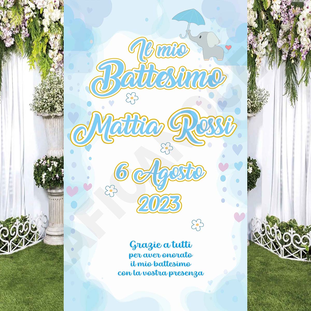 Tappeto Battesimo decorazione bambino bambina grazie della vostra presenza