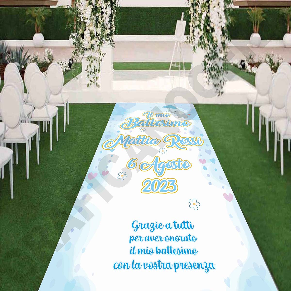 Tappeto Battesimo decorazione bambino bambina grazie della vostra presenza