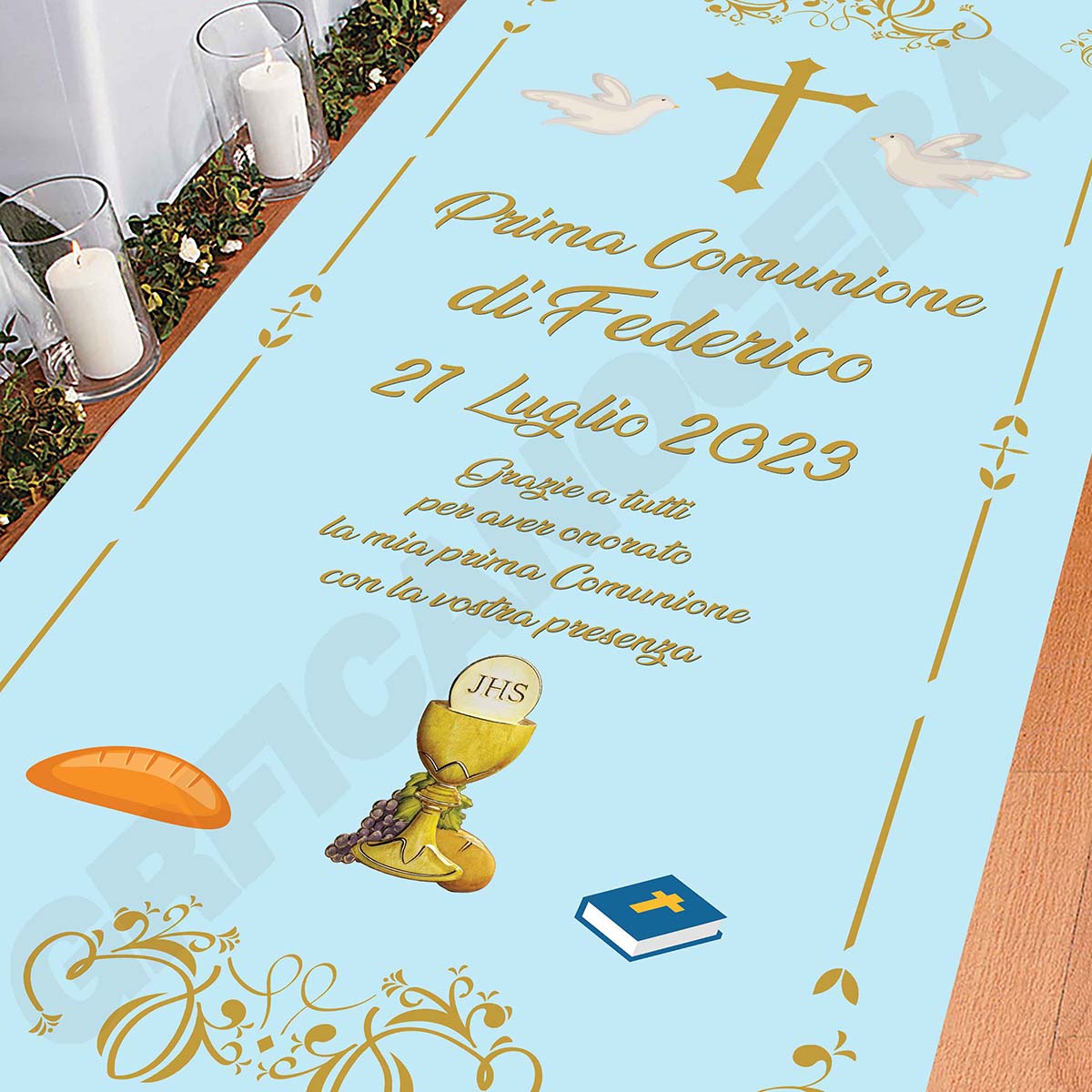 Tappeto Prima Comunione decorazione bambino bambina grazie della vostra presenza