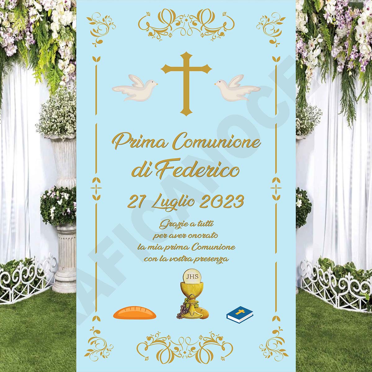 Tappeto Prima Comunione decorazione bambino bambina grazie della vostra presenza